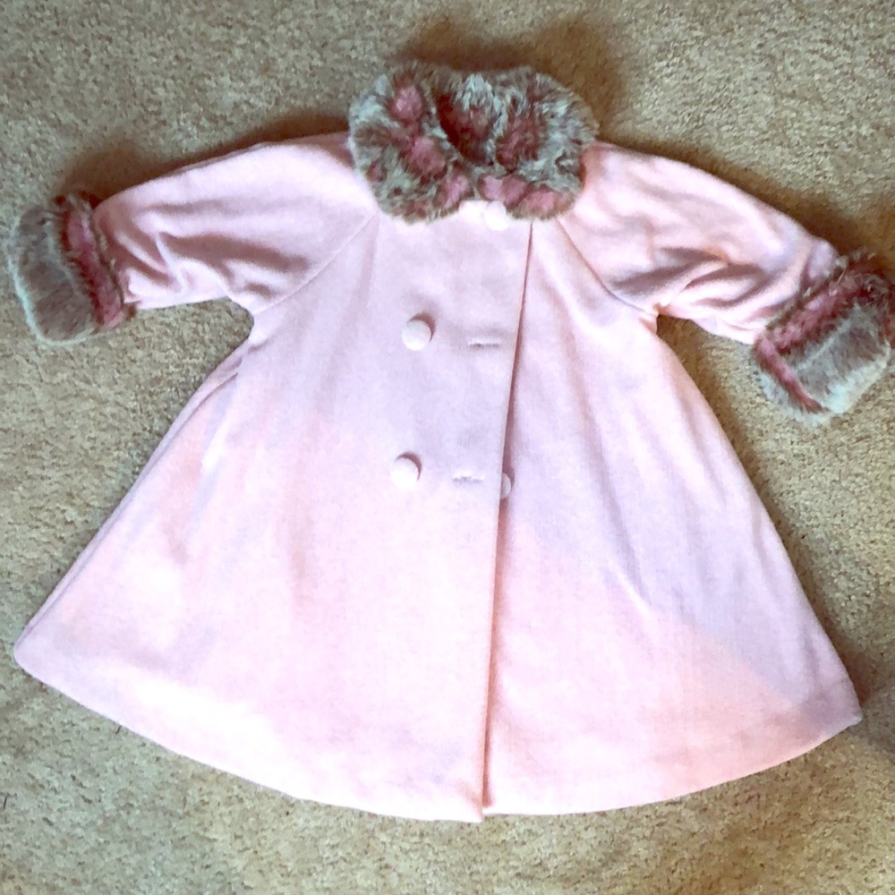 Stunning Pink & Gray Fur Trimmed Pea Coat